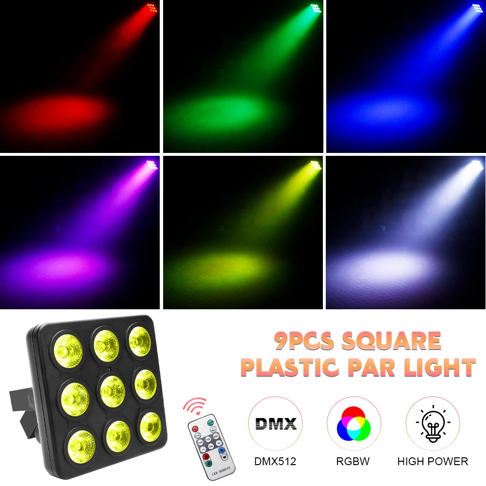 

Somspot 9 LED Square Par Light RGBW Stage Effect Lighting DMX512 Sound Activated Projection Light for DJ Disco Concert KTV Party