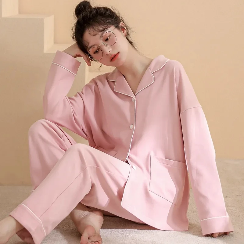 Cotton Women Cotton Pajamas Set for Women Autumn Long Sleeve Pyjama Sleepwear Homewear Loungewear Solid Color Pijama
Cotton Women Cotton Pajamas Set for Women Autumn Long Sleeve Pyjama Sleepwear Homewear Loungewear Solid Color Pijama