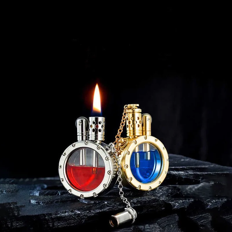 

Handmade Pure Copper Kerosene Lighter Transparent Visible Oil Tank Round Collection Antique Men's High-end Smoking Gift