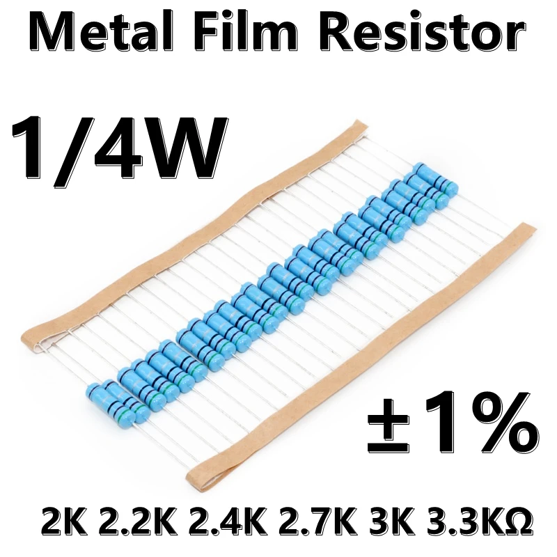 (100pcs) 1/4W Metal Film Resistor 1% five color ring precision resistor 2K 2.2K 2.4K 2.7K 3K 3.3KΩ
(100pcs) 1/4W Metal Film Resistor 1% five color ring precision resistor 2K 2.2K 2.4K 2.7K 3K 3.3KΩ
