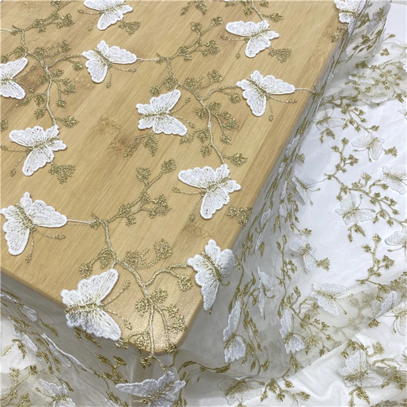 2 Yards 3D Embroidery Butterflies Overlay Gold threads Lace fabric For Wedding Dress Evening Bridal Gown Curtain Supply
2 Yards 3D Embroidery Butterflies Overlay Gold threads Lace fabric For Wedding Dress Evening Bridal Gown Curtain Supply