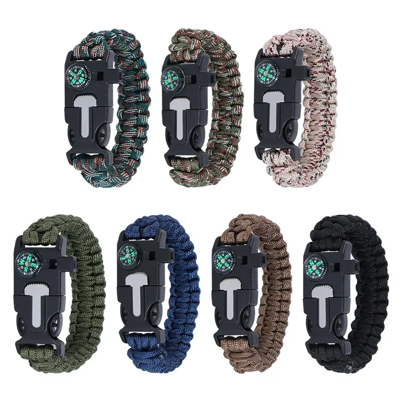 

5-in-1 Survival Paracord Bracelet Outdoor Tactical Emergency Gear Kit Travel Camping Rope Bangles with Compass Whistle Scraper