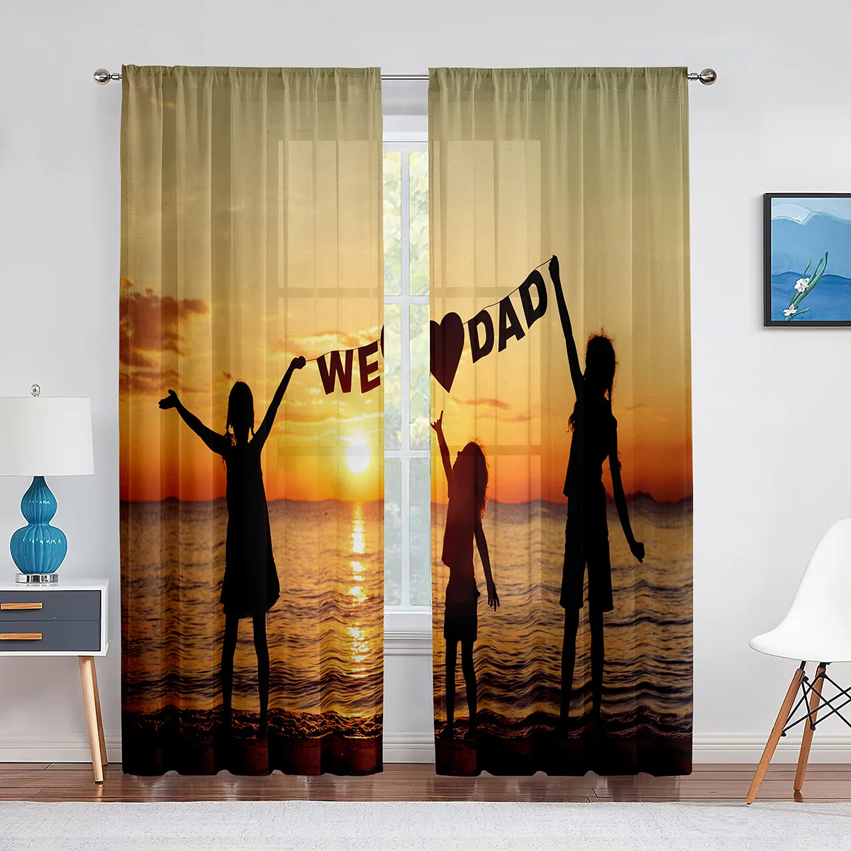 Happy Father‘s Day Sheer Voile Curtain Ocean Beach Sunset Kids Silhouettes Window Tulle Curtains for Living Room Bedroom Decor
Happy Father‘s Day Sheer Voile Curtain Ocean Beach Sunset Kids Silhouettes Window Tulle Curtains for Living Room Bedroom Decor