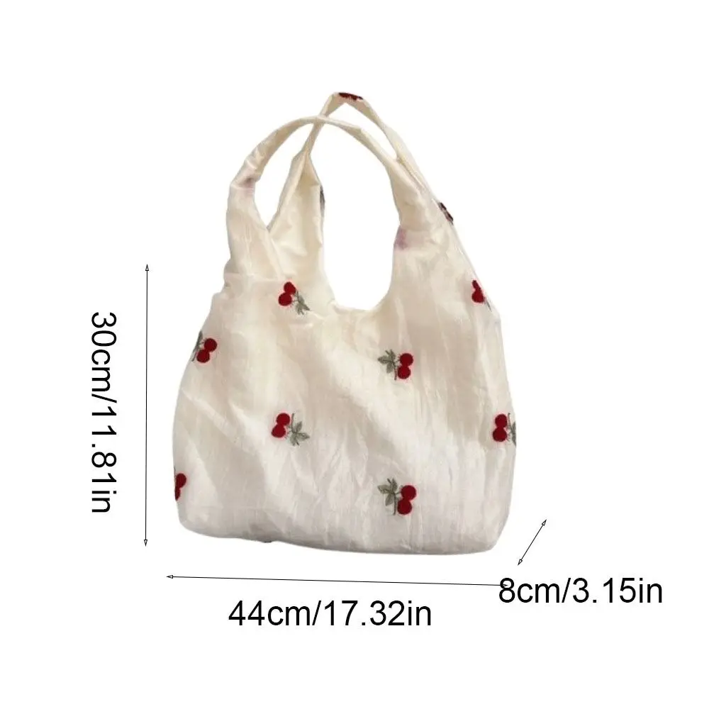Simple Embroidered Bow Tote Bag Chiffon Solid Color Cherry Shoulder Bag Light Weight Korean Style Canvas Underarm Bag Handbag Simple Embroidered Bow Tote Bag Chiffon Solid Color Cherry Shoulder Bag Light Weight Korean Style Canvas Underarm Bag Handbag