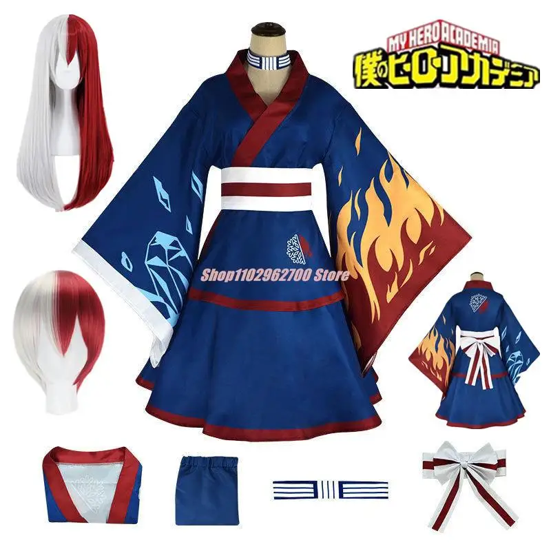 

Todoroki Shoto Cosplay Kimono Anime My Hero Academia Cosplay Lolita Maid Dress Halloween Party Uniform 2 Style Wig Japanese