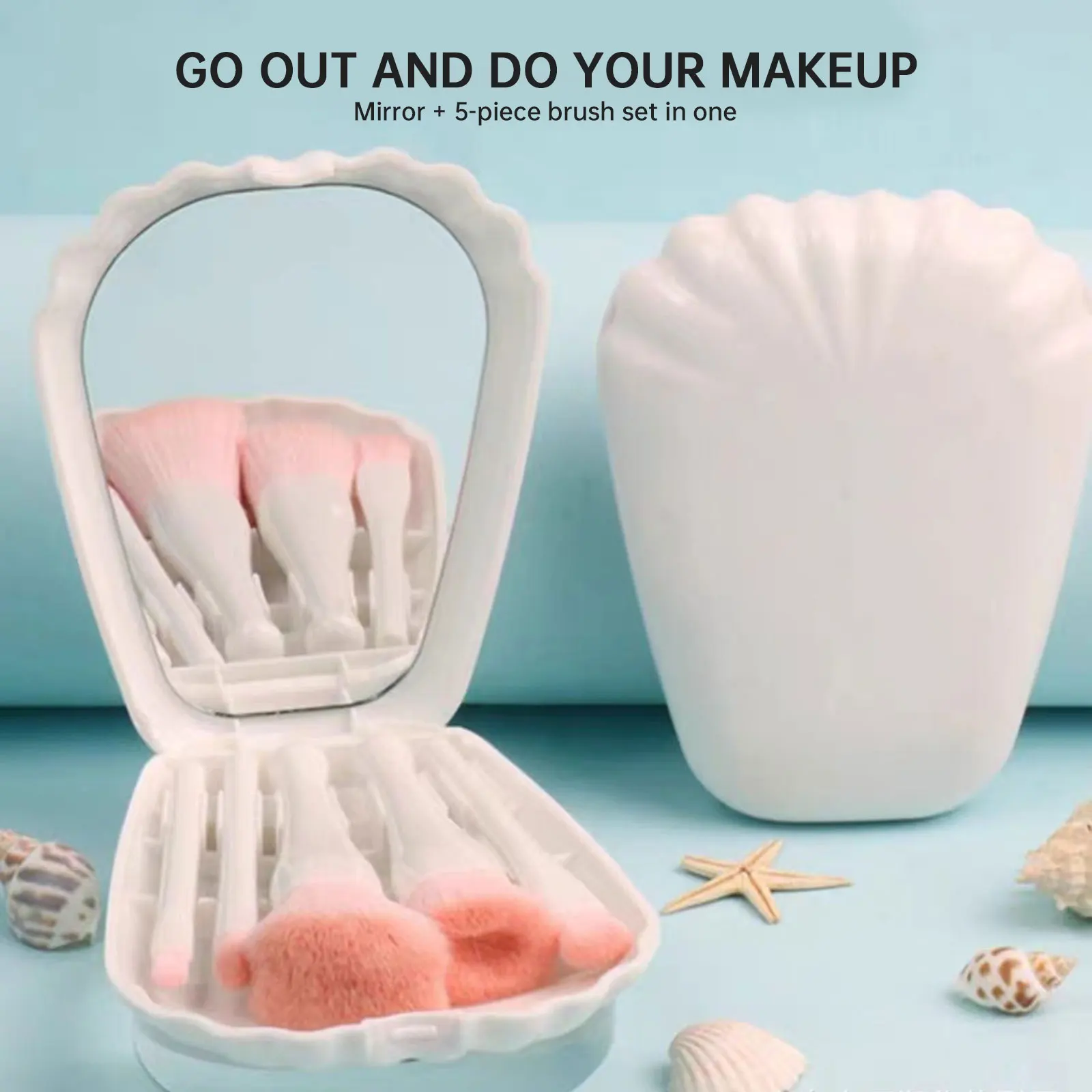 

5Pcs Shell Makeup Brushes Set with makeup Mirror Blush makeup Powder Brush Eyeshadow Highlighter Foundation Brush Beauty Tool