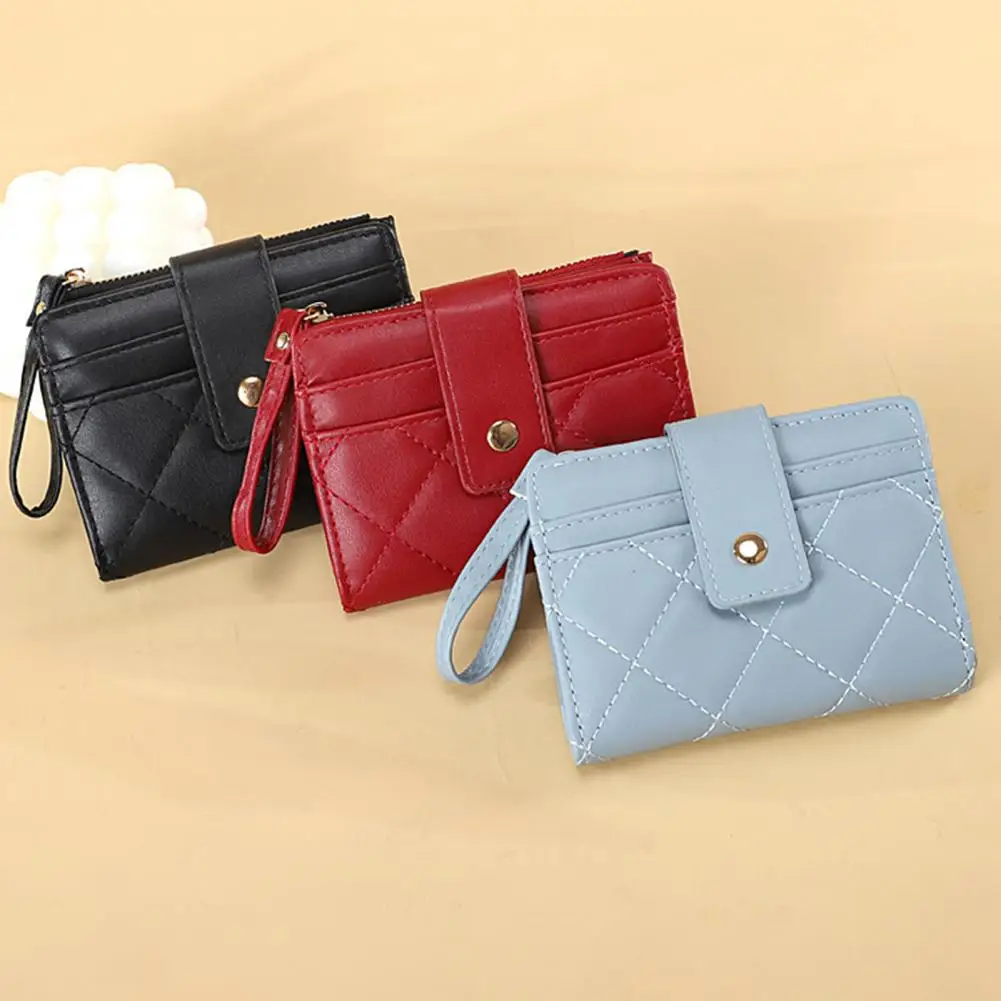 

Women Short Wallet Wristlet Bi-fold Multi-slots Zipper Solid Color Credit Card Holder Faux Leather Students Short Coins Purse