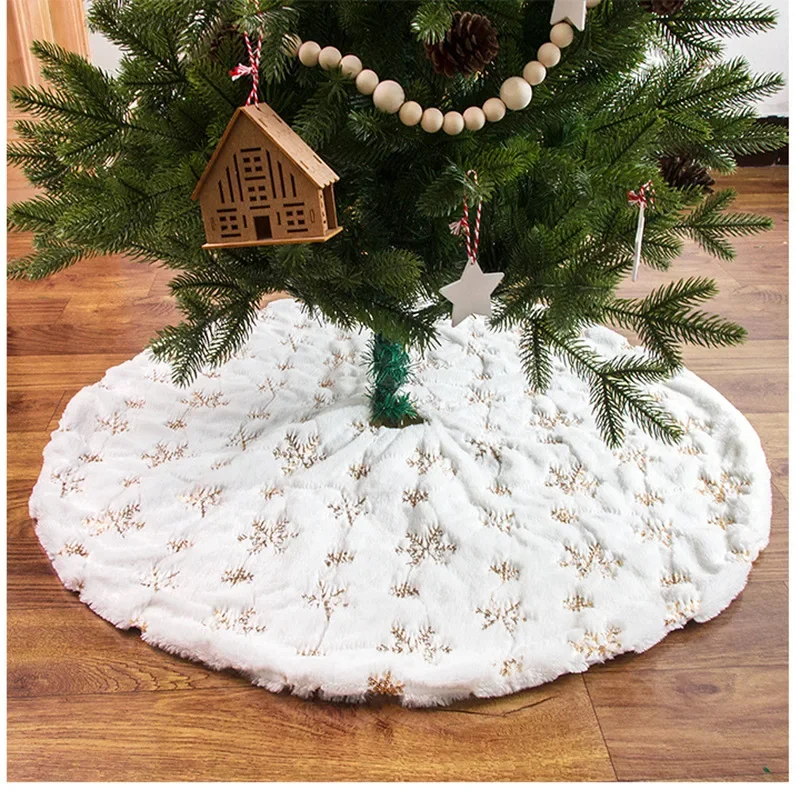 

90/122 см юбка на рождественскую елку, ковер из искусственного меха, снежинка, белый плюшевый коврик для дома, Рождественская елка, новогодний декор, фартук для рождества, украшение