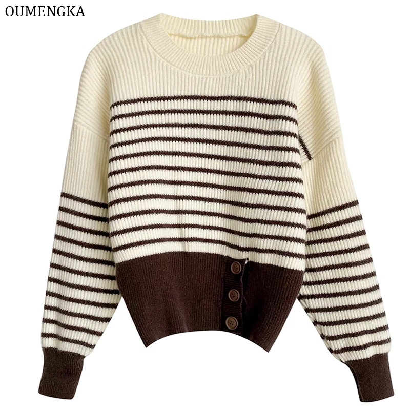 

Женский свитер в полоску Y2K, короткий пуловер в стиле пэчворк с круглым вырезом, Модная трикотажная одежда свободного покроя на осень-зиму 2022