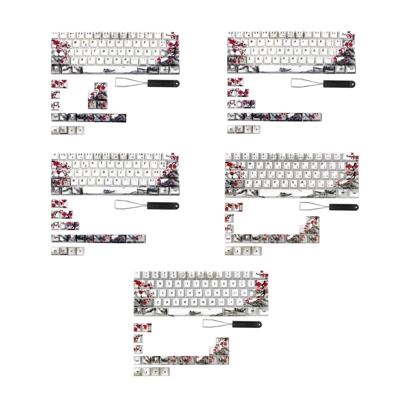 

German French Spain Plum Blossom Keycaps for Qwertz Azerty 61 64 67 68 Layout Personalized Mechanical Keyboard Keycap 87HC