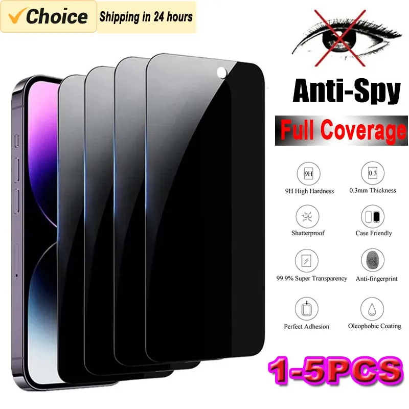 

1-5PCS Anti-Spy Screen Protectors for IPhone 15 14 13 12 11 PRO MAX Privacy HD Film for IPhone XS XR 7 8 Plus SE Tempered Glass