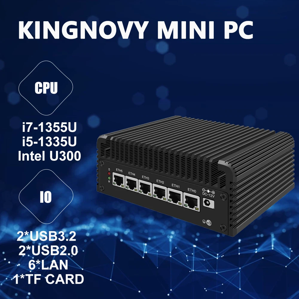 13th Gen 2.5G Fanless Mini PC i7 1355U i5 1335U U300 Intel 6x i226-V LAN Firewall Appliance Soft Router Proxmox pfSense NAS
13th Gen 2.5G Fanless Mini PC i7 1355U i5 1335U U300 Intel 6x i226-V LAN Firewall Appliance Soft Router Proxmox pfSense NAS