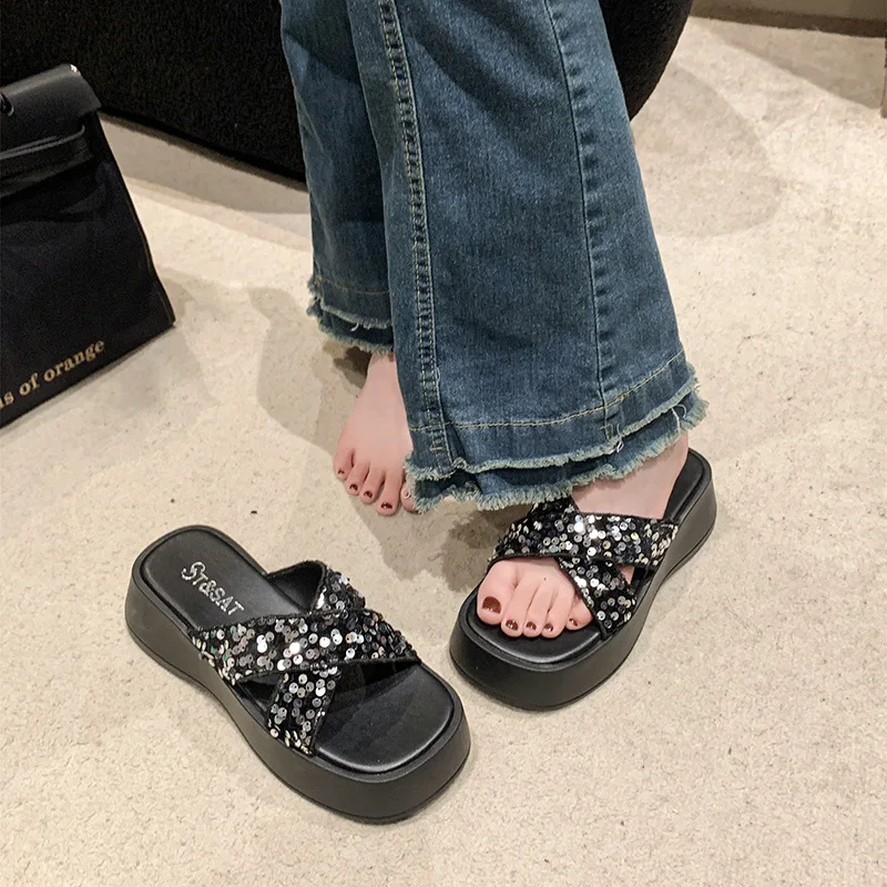 

Platform High Heels Slippers Bling Women Shoes Wedges Sandals Summer 2024 Fashion Beach Flip Flops Pumps Outdoor Mujer Slides