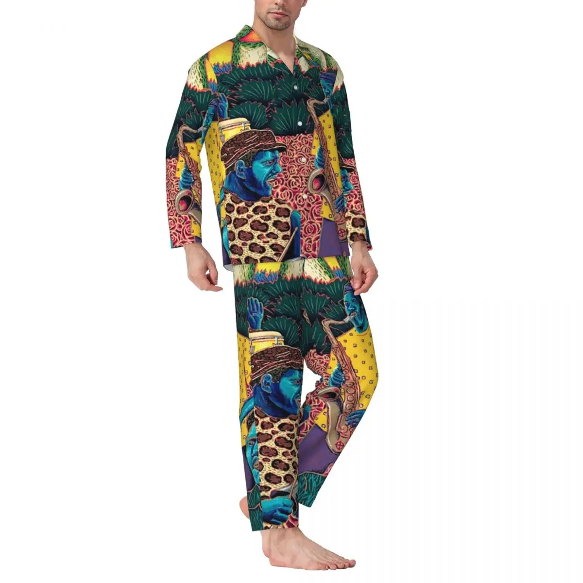 

Jazz Festivals Print Pajama Set Jazz Heritage 1997 Trendy Sleepwear Male Long-Sleeve Casual Loose Room 2 Piece Nightwear