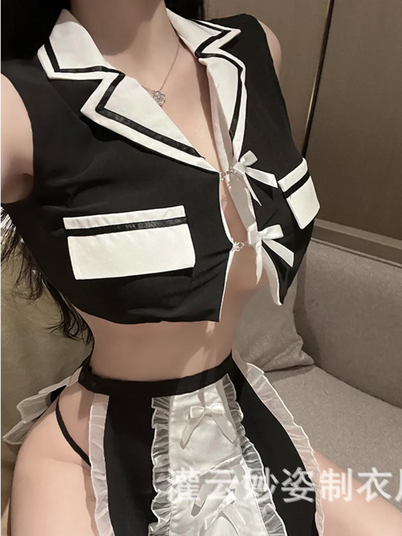 

Mesh Lace Sheer Skirts Set New Sexy Servant Jk Uniform Sexy Bandage Off Shoulder Top Two Piece Skirt Set Fashion Korean Y4GO