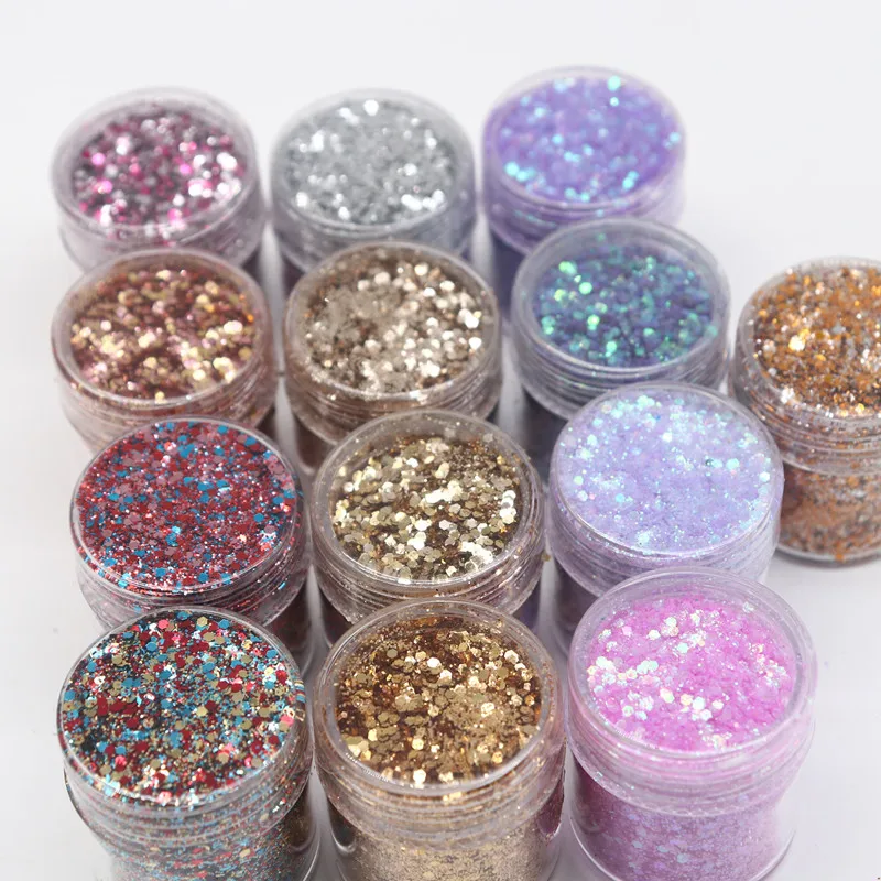 

1 Can 10ml Champagne Silver Gold Mixed Purple Series Nail Powder Kit Gloss Glitter Powder Sequins for Nail Polish Decoration Art