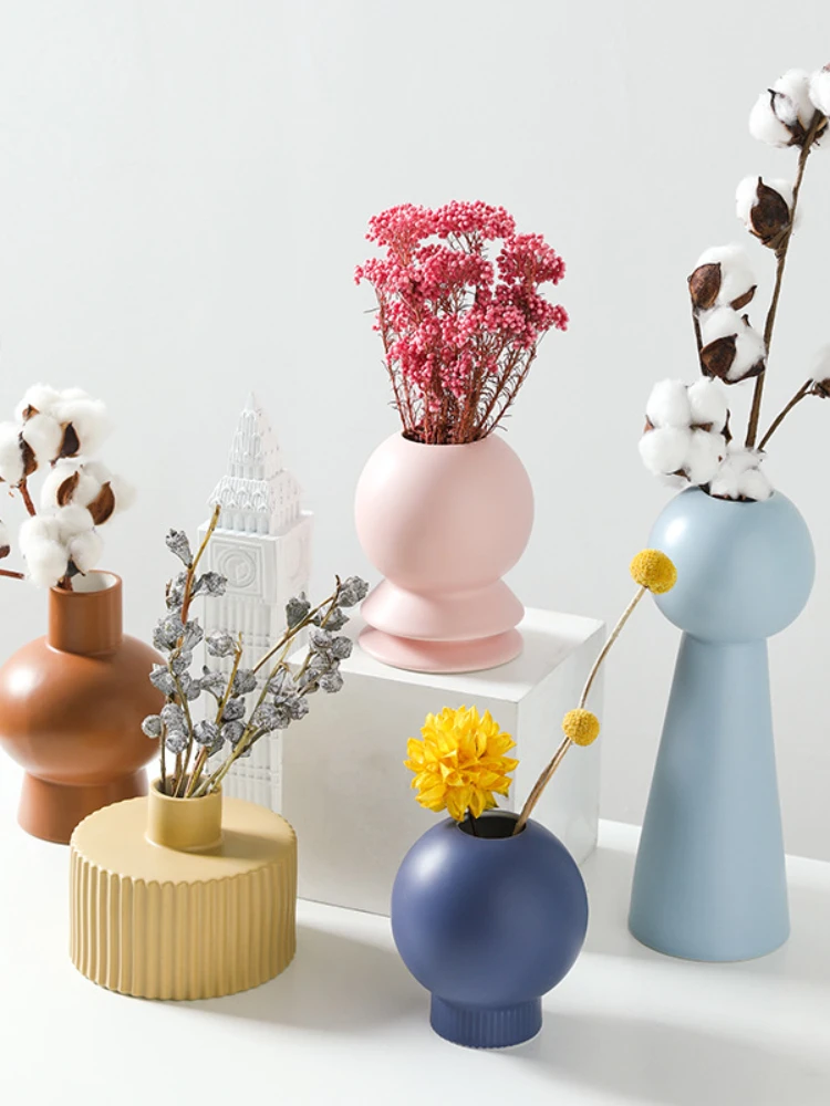 

Керамическая ваза Morandi в скандинавском стиле, украшения для гостиной, домашняя креативная Цветочная композиция, сухие цветочные украшения