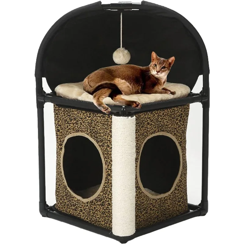 

Домики для кошек в помещении, домик-башня для кошек в сочетании с кубом-кроватью для кошек, отверстиями для глаз, когтеточкой и свисающей игрушкой