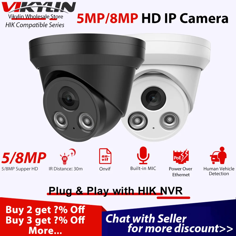 Vikylin 5MP Security PoE Camera IR Night Vision for Hikvision compatible IP Cam with MIC Human Vehicle Detection Onvif 2.8mm
Vikylin 5MP Security PoE Camera IR Night Vision for Hikvision compatible IP Cam with MIC Human Vehicle Detection Onvif 2.8mm