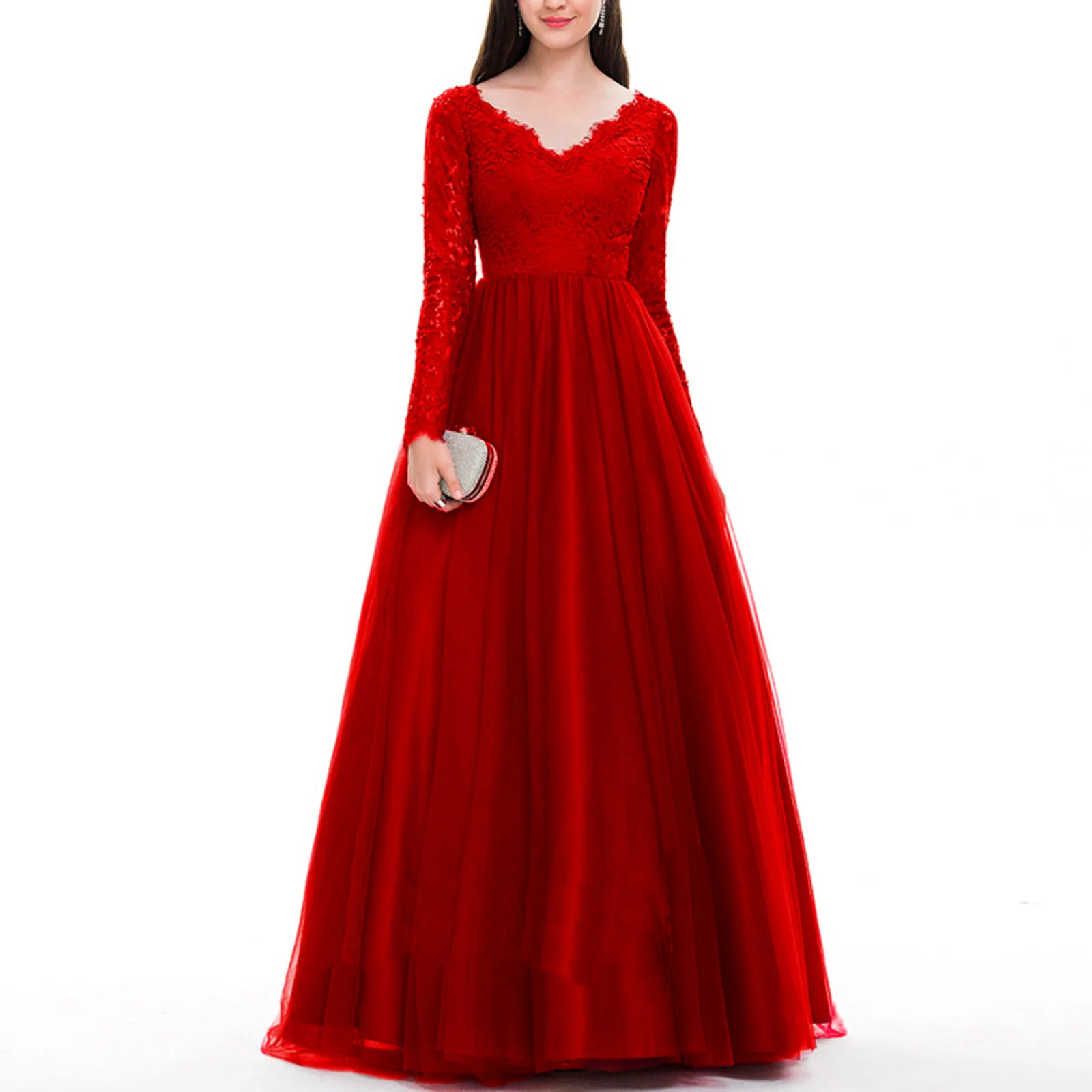 Women's Formal Dresses Classy Long Transparent Lace Embroidery Sleeve V Neck A-Line Red Dress Vintage Elegant Party Dresses
Women's Formal Dresses Classy Long Transparent Lace Embroidery Sleeve V Neck A-Line Red Dress Vintage Elegant Party Dresses
