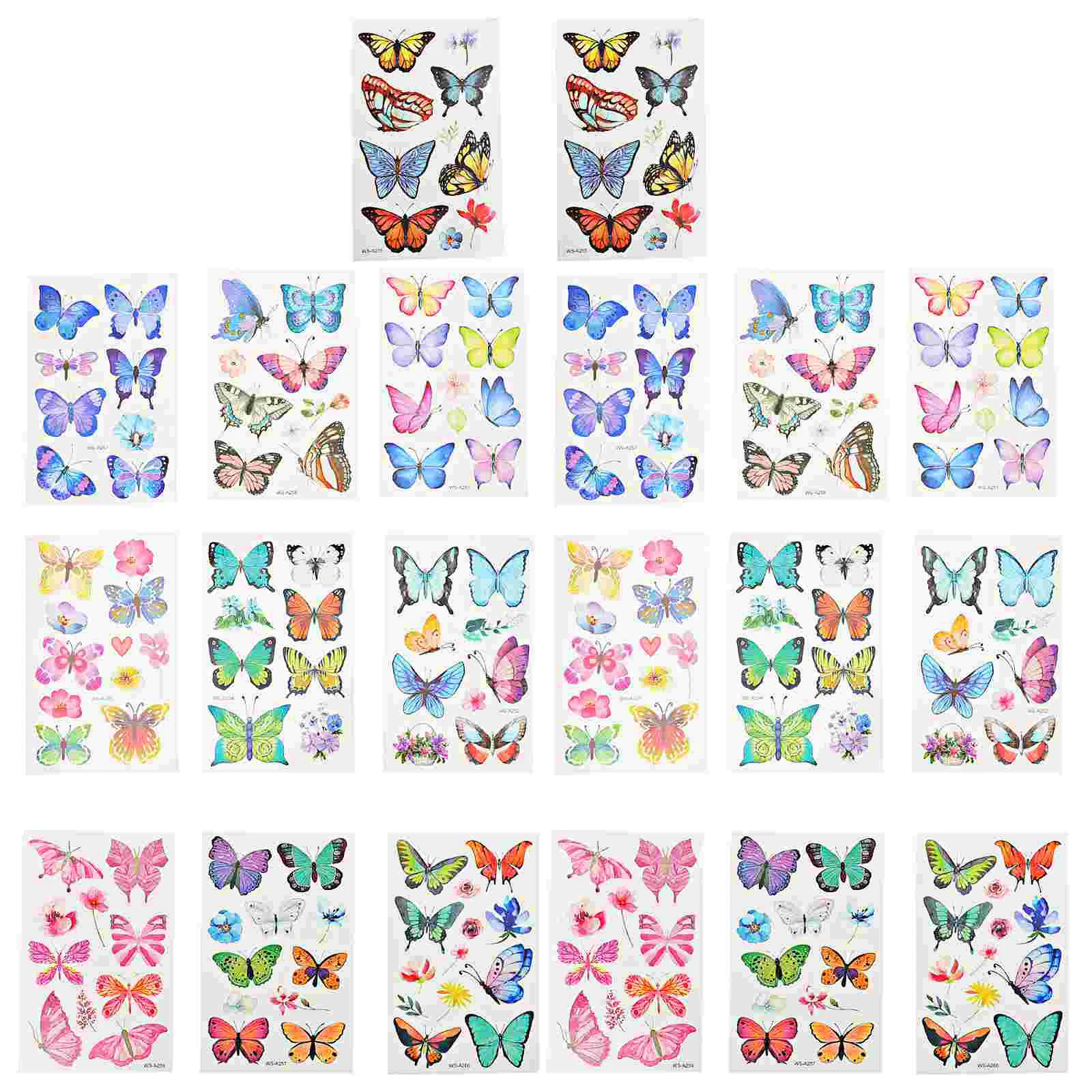 

20 Sheets Butterfly Stickers Tattoos for Children Temporary Men Girls Butterflies Clown
