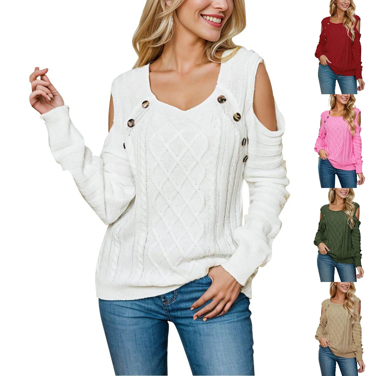 Women's Casual Off The Shoulder Buttoned Pullover Sweater For Autumn And Winter Female clothing
Women's Casual Off The Shoulder Buttoned Pullover Sweater For Autumn And Winter Female clothing