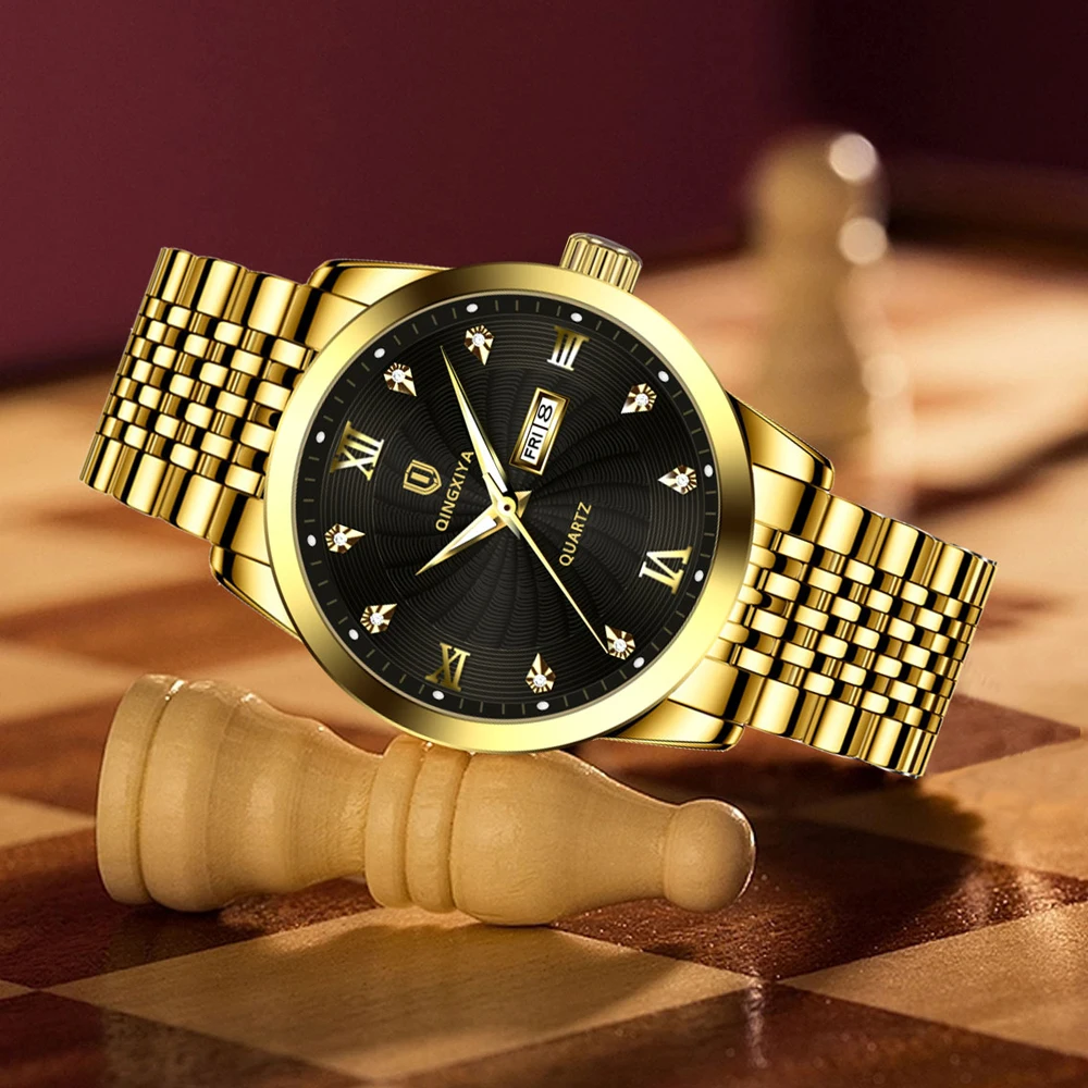 QINGXIYA Men Watches Waterproof Stainless Steel Quartz Male Wristwatch Men Gold Watch Fashion Luminous Luxury Watches For Men
QINGXIYA Men Watches Waterproof Stainless Steel Quartz Male Wristwatch Men Gold Watch Fashion Luminous Luxury Watches For Men
