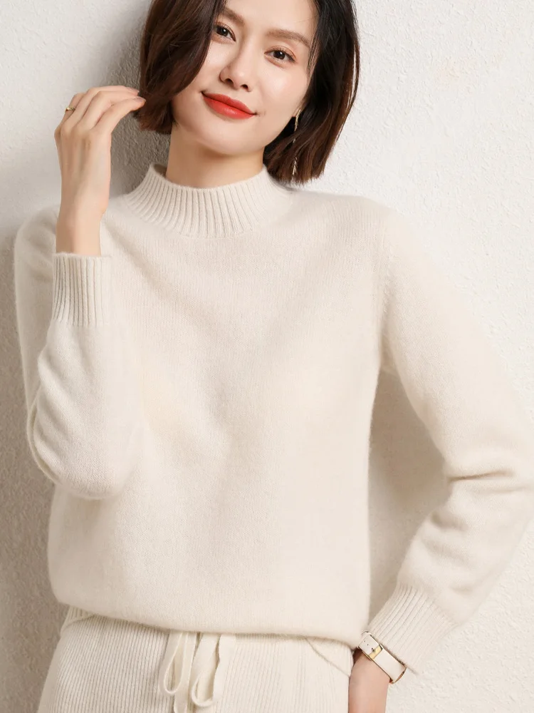 

Autumn Winter 100% Merino Wool Cashmere Women Knitted Sweater Turtleneck Long Sleeve Pullovers Warm Twisted Tops Female Grace