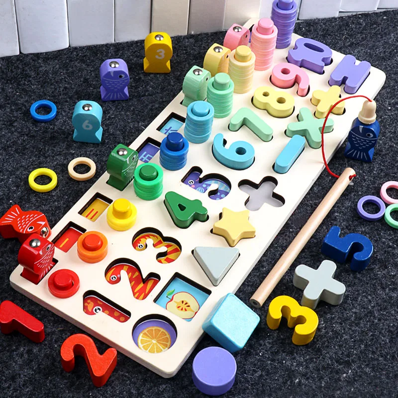 

Дошкольные Монтессори Развивающие деревянные игрушки Магнитные рыболовные игрушки игра Математика Детские Обучающие Игрушки для раннего развития для детей