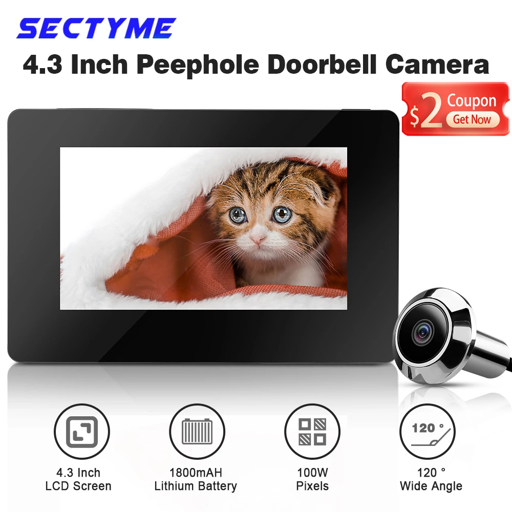 Sectyme 4.3 Inch Peephole Doorbell Camera Smart Electronic Outdoor Camera Monitor 120° Peephole Viewer Cat Eye Door Bell
Sectyme 4.3 Inch Peephole Doorbell Camera Smart Electronic Outdoor Camera Monitor 120° Peephole Viewer Cat Eye Door Bell