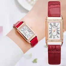 

Gaiety Brand Diamond Watches Women Square Rose Gold Wrist Watches Red Leather Fashion Watches Ladies Quartz Clock Montre Femme