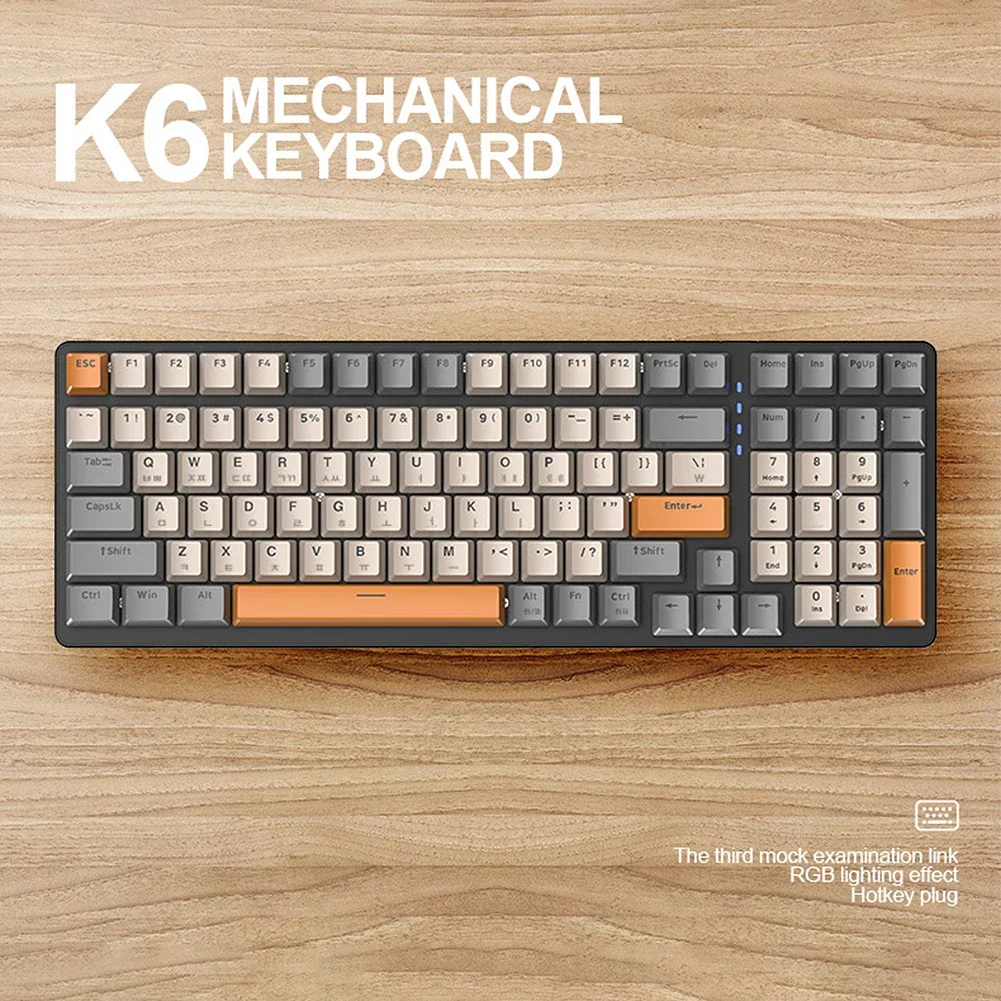 

Korean K96 Mechanical Gaming Keyboard Wireless Wired Keyboard Bluetooth-compatible Gamer Keypad 100 Keys K6 Keycap