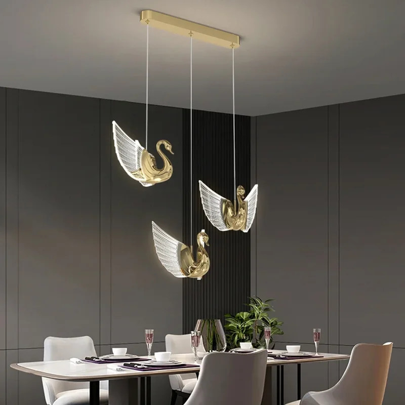 

Nordic Restaurant Led Pendant Lights Luxury Bedside Hanging Lamp Creative Design Swan Lamp Staircase Lighting Bar Chandeliers