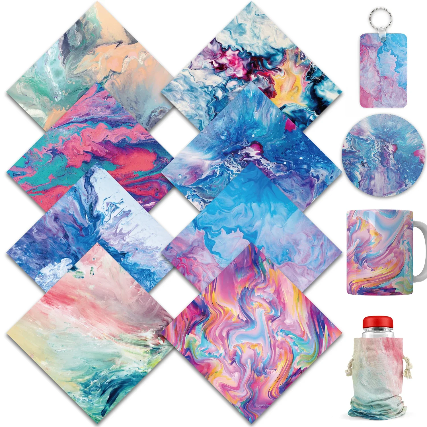 

WOWOCUT 8 PCS Infusible Transfer Ink Sheets 12"X12" Watercolor Splash Heat Press Transfer Sublimation Paper for T-shirts Mugs