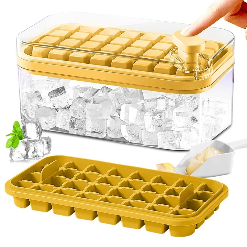 2 Pack Ice-Cube Tray With Lid And Bin Ice-Cube Trays For Freezer 64 Pcs Ice-Cube Mold (Yellow)
2 Pack Ice-Cube Tray With Lid And Bin Ice-Cube Trays For Freezer 64 Pcs Ice-Cube Mold (Yellow)