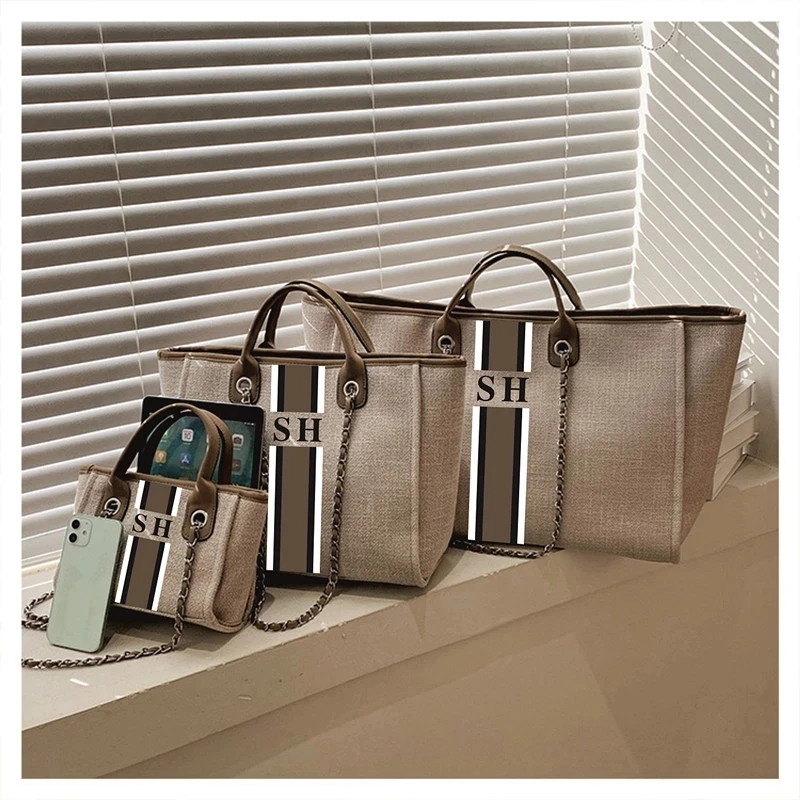 Monogram Tote Bag Canvas Customised Grey Chain Handbag Personalised Navy White Stripe Initials Beach Holiday Personalized
Monogram Tote Bag Canvas Customised Grey Chain Handbag Personalised Navy White Stripe Initials Beach Holiday Personalized