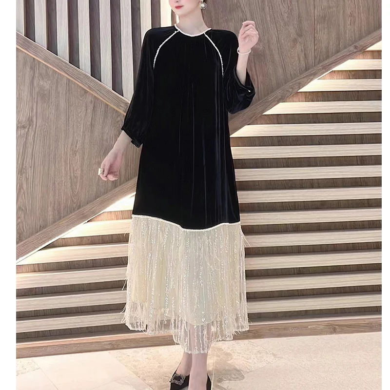 Vintage Silk+Velvet Spliced Mesh Sequins+ Beading O-Neck Women's Spring And Autumn New Celebrities Elegant Long Dress S-XXL
Vintage Silk+Velvet Spliced Mesh Sequins+ Beading O-Neck Women's Spring And Autumn New Celebrities Elegant Long Dress S-XXL