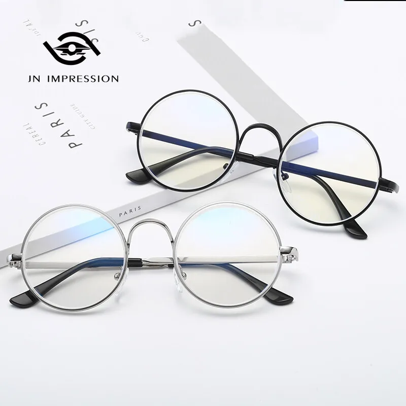 

JN IMPRESSION Large Round Metal Frame Anti-Blue Light Myopia Glasses Retro Minus prescription Glasses Finished Products gafas