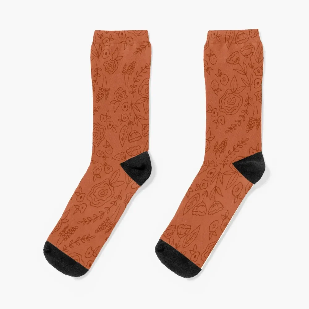 

Floral Print Burnt Orange and Maroon Socks Children's new in's Girl'S Socks Men's