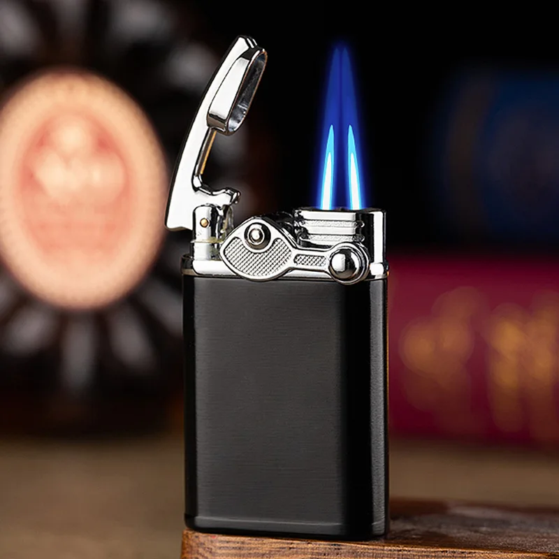 

Two Turbo Gas Lighter Windproof Unusual Funny Butane Metal Blue Cigar Lighters Gadgets For Men Gift Smoking Accessories
