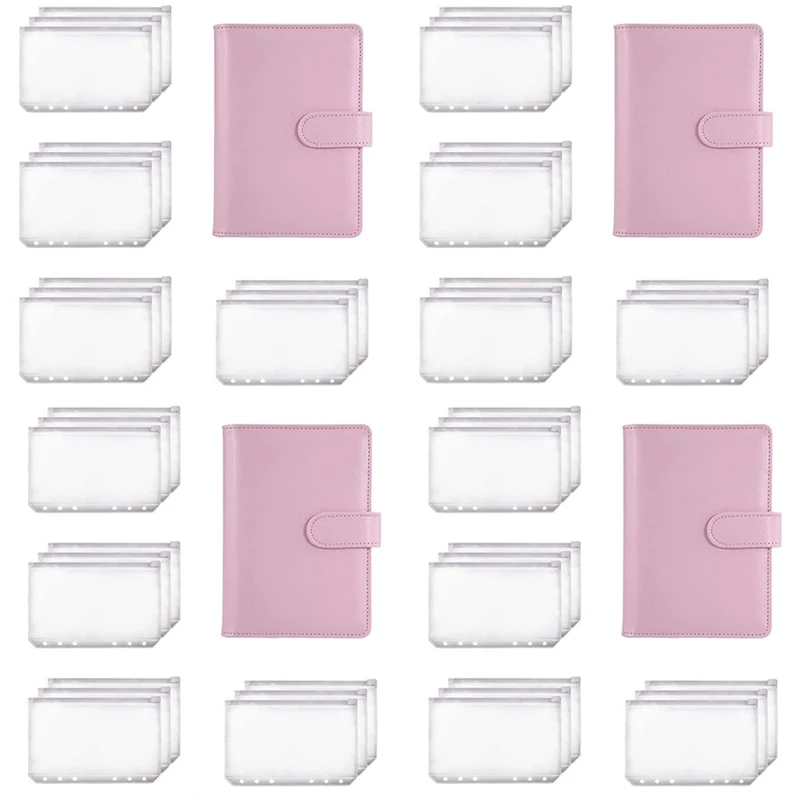 

Папка-планировщик 4X A6, розовая, для блокнотов и 48 шт., папка-бумажник на молнии с 6 отверстиями, папка-бумажник-конверт для наличных