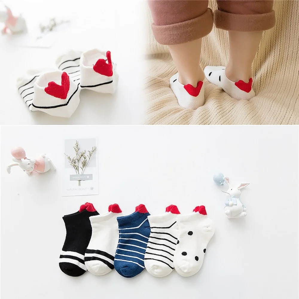 

5Pairs/lot 0-12Y Cute Lovely Short Baby Socks Red Heart for Girls Cotton Mesh Cute Newborn Boy Toddler White Sock