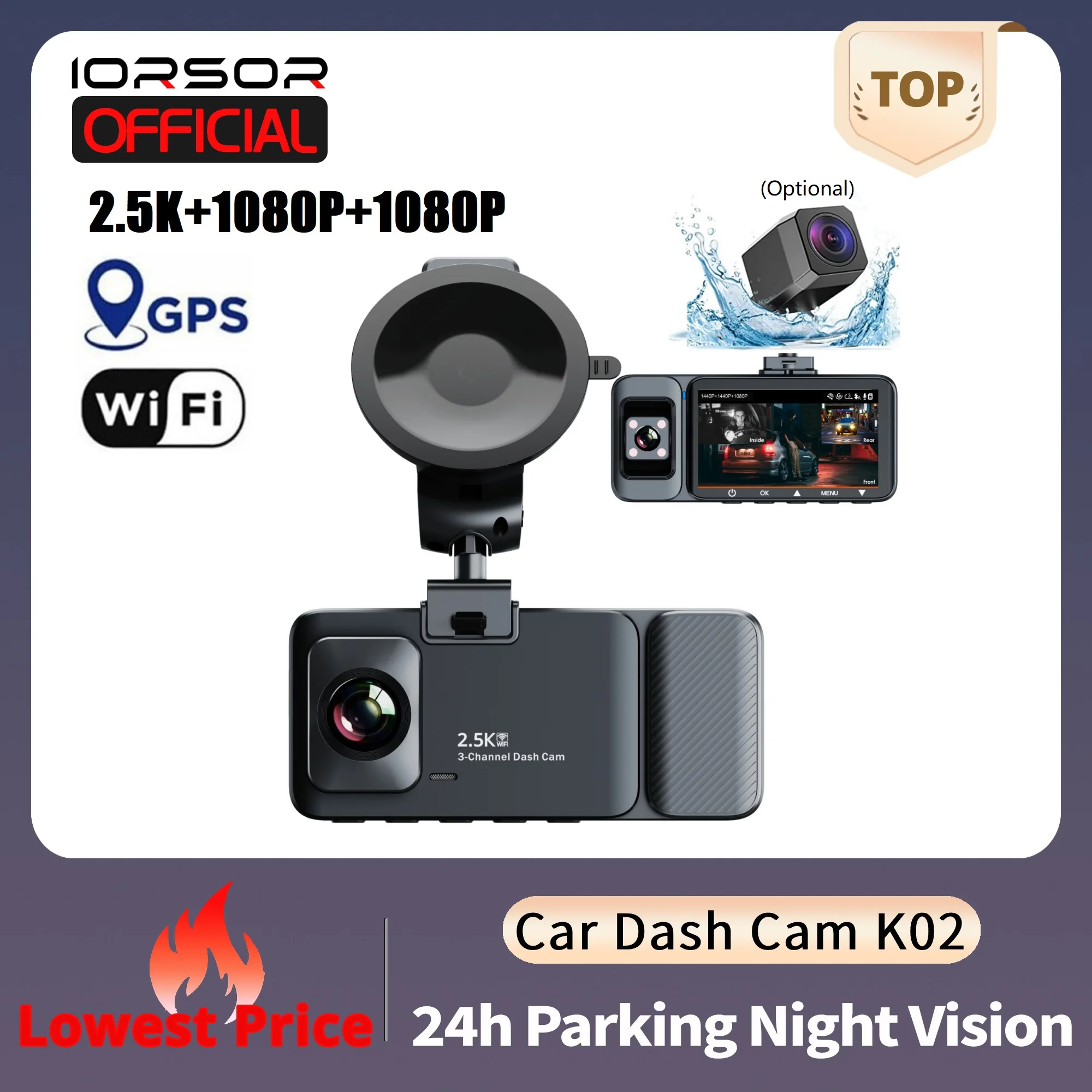 

Dash Cam for Cars GPS Wifi Camara Voiture Front and Rear Dashcam 24h Parking Monitor 3 Dvrs Night Vision Rejestrator Samochodowy