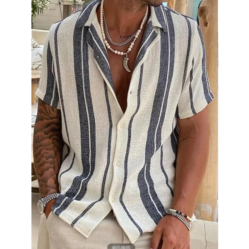 Casual Striped Printed Short Sleeve Beach Shirts For Men Summer Leisure Buttoned Shirt Fashion Loose Turn-down Collar Men Tops
Casual Striped Printed Short Sleeve Beach Shirts For Men Summer Leisure Buttoned Shirt Fashion Loose Turn-down Collar Men Tops
