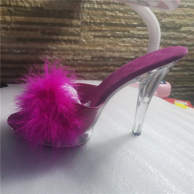 

High Heels 13CM Stripper Shoes Plump Feathered Crystal Shoes Hot Sexy Platform Women's dance shoes