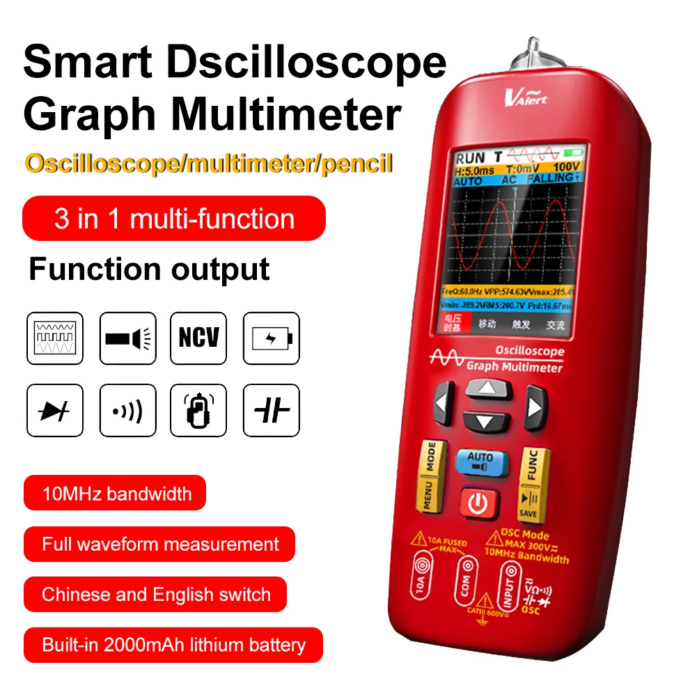 

3-In-1 Smart Digital Oscilloscope Multimeter 10MHz Bandwidth 48MSa/s Sampling Rate Voltmeter Current Ohm Diode NCV Hz Tester