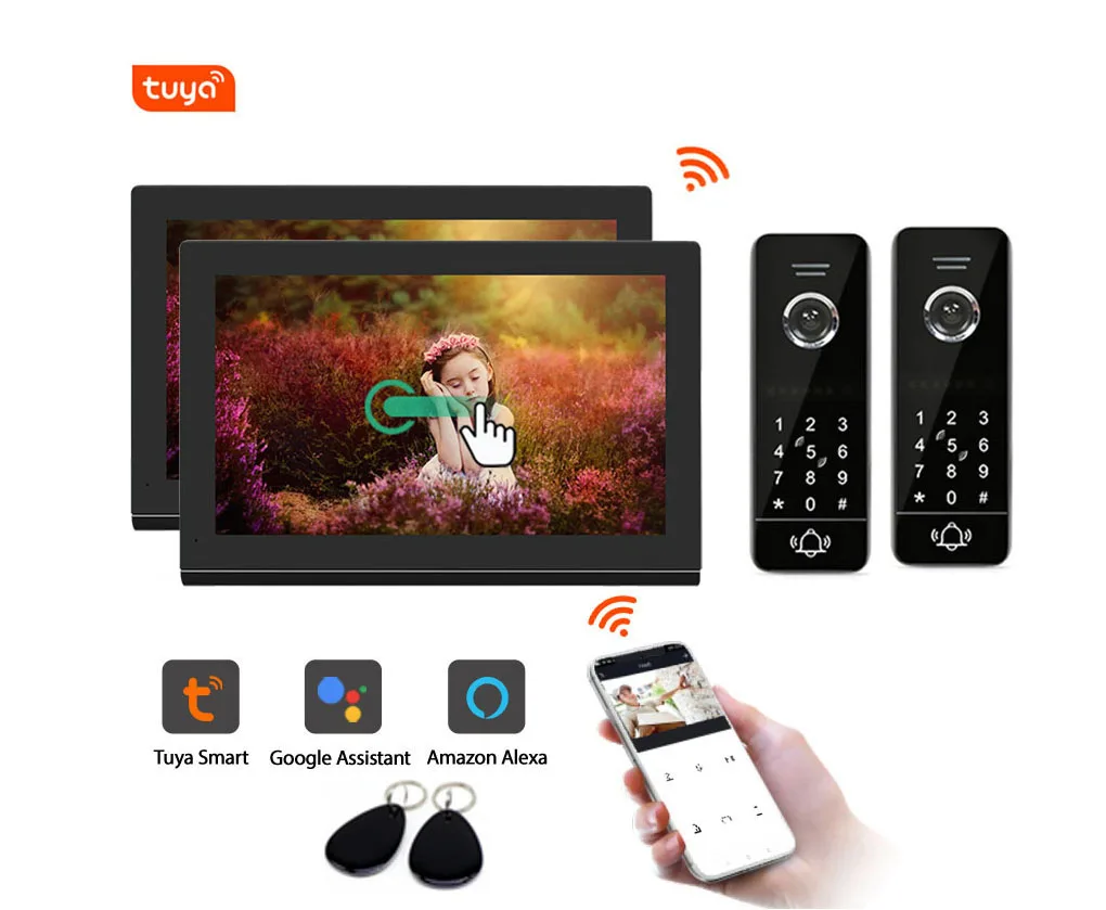 

7 Inch Tuya Wifi Wired Video Intercom Doorphone With IR Video Door Bell Support Password Unlock For Home Access Control 2to1