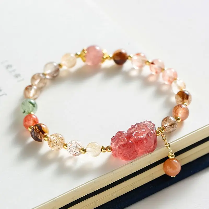 

UMQ 2024 Good Luck Lucky Natural Strawberry Golden Hair Bracelet Dragon Year Safe Bracelet Gift for Bestie