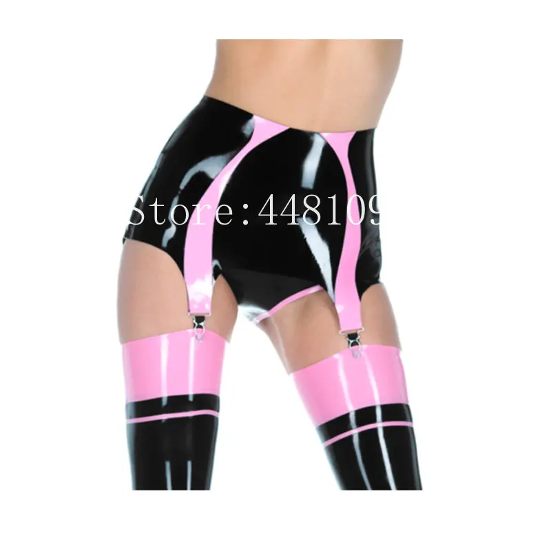 

Handmade Latex Garter Black with Pink Gummi Rubber Suspender Clubwear Sexy Width Trims Hot Customize .4mm (no shorts)