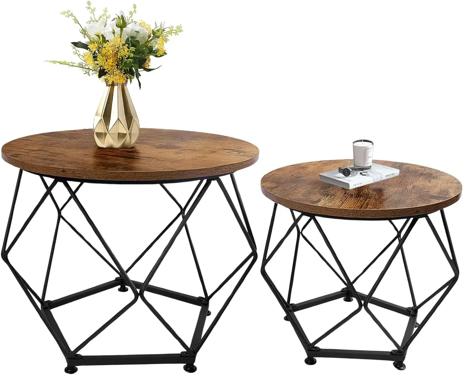 Кофейный столик в комплекте 2. Круглый журнальный столик с металлической рамой, боковой столик для гостиной, спальни, офиса, деревенский
Кофейный столик в комплекте 2. Круглый журнальный столик с металлической рамой, боковой столик для гостиной, спальни, офиса, деревенский